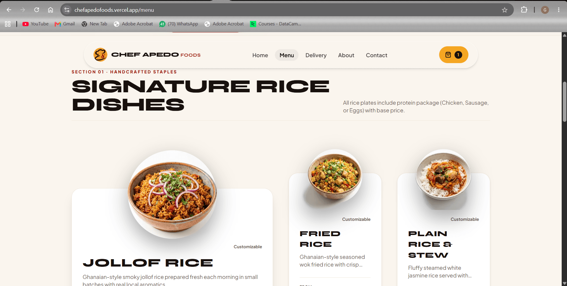 Chef Apedo Foods Interactive Menu & Customization Interface